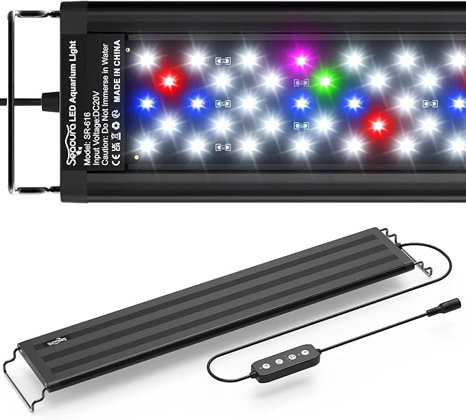 SEAOURA Led Aquarium Light for Plants-Full Spectrum Fish Tank Light with Timer Auto On/Off, 18-24 Inch, Adjustable Brightness, White Blue Red Green Pink LEDs with Extendable Brackets for Freshwater