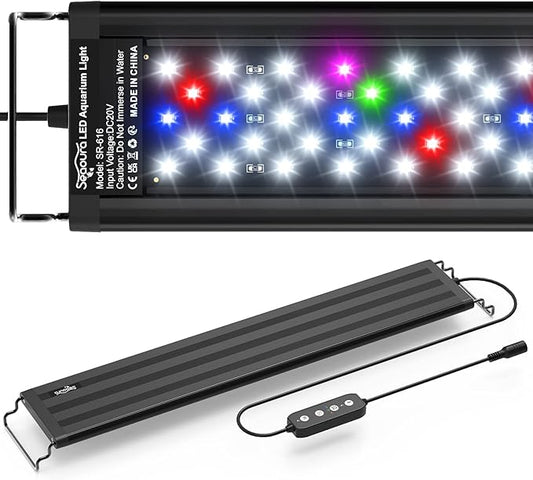 SEAOURA Led Aquarium Light for Plants-Full Spectrum Fish Tank Light with Timer Auto On/Off, 18-24 Inch, Adjustable Brightness, White Blue Red Green Pink LEDs with Extendable Brackets for Freshwater
