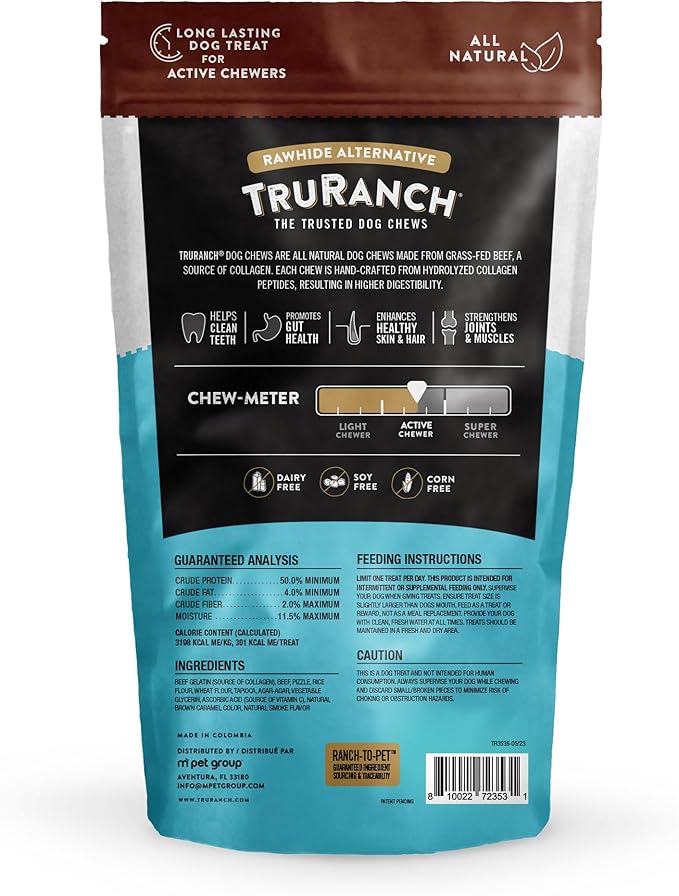 TRURANCH Collagen Rolls - 9" Collagen Rolls for Dogs - Long Lasting Healthy Joint Support Dog Treat - Rawhide Alternative - Skin & Coat Health - Made with Real Bully, 1 Bag, 3 Count