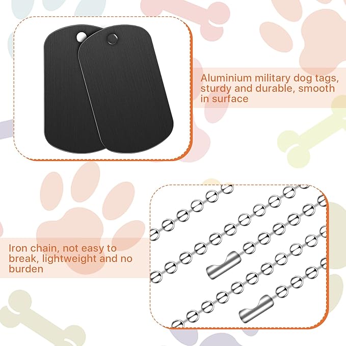 100 Pcs Military Dog Tags Set, 50 Pcs Personalized Engraved Aluminum Blank Dog Tags and 50 Pcs Iron Necklace Chain, Blank Dog Tags for Engraving, Dog Tags for Men, Black