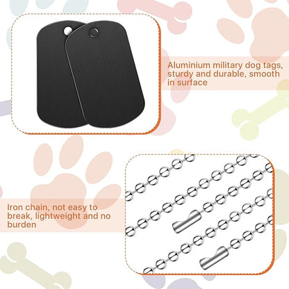100 Pcs Military Dog Tags Set, 50 Pcs Personalized Engraved Aluminum Blank Dog Tags and 50 Pcs Iron Necklace Chain, Blank Dog Tags for Engraving, Dog Tags for Men, Black
