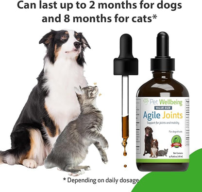 Pet Wellbeing Agile Joints for Dogs - Hip and Joint Health, Mobility, Devil_ Claw, Boswellia, Joint Ligament and Cartilage - Veterinarian-Formulated Herbal Supplement 4 oz (118 ml)