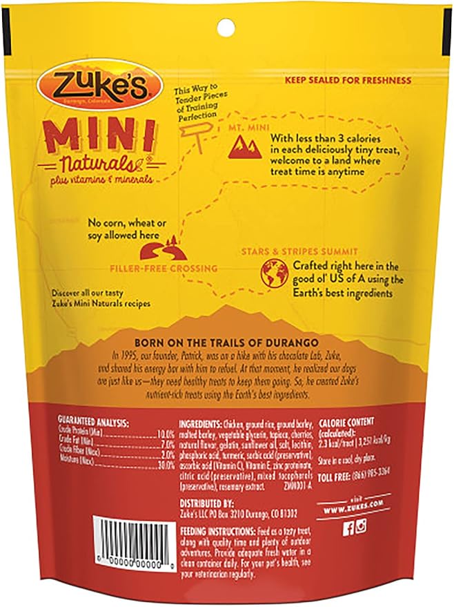 Zuke's Mini Naturals Dog Training Treats, Chicken Recipe, Soft & Tender Mini Dog Treats with Vitamins & Minerals, for All Breed Sizes, 6 OZ Bag (Pack of 3)
