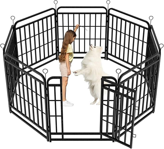 Dog Playpen Outdoor 8 Panels Heavy Duty Dog Fence 32" Height with Thick Pipe Anti-Rust with Doors Portable for RV Camping Yard, Total 18FT, 25 Sq.ft, Snowy Black