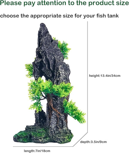 Large Fish Tank Decorations - Mountain View Aquarium Ornament with Tree House Cave Bridge,Mountain E