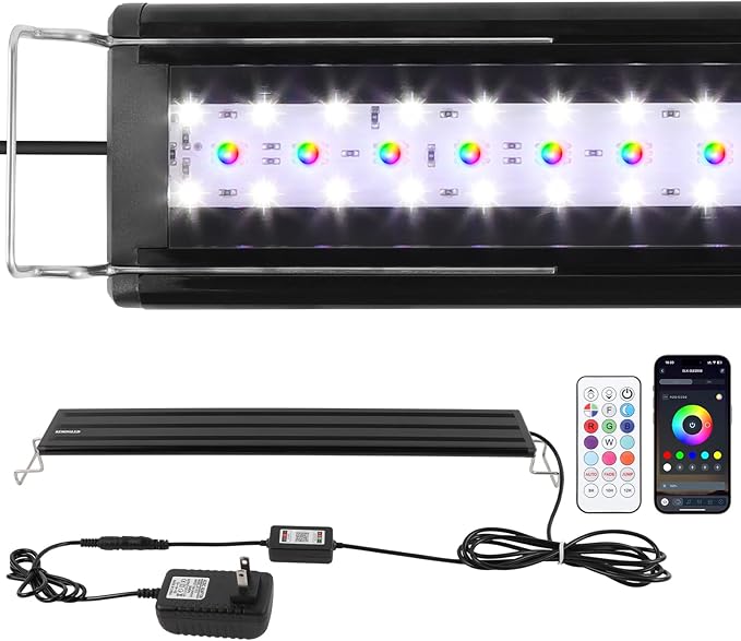 Full Spectrum Aquarium Light: Fish Tank Light with APP & Remote Timer Control for Aquatic Pet Plants Lovers - 11In Extendable Fish Tank Lights for 5-10 Gallon Freshwater Saltwater Aquarium