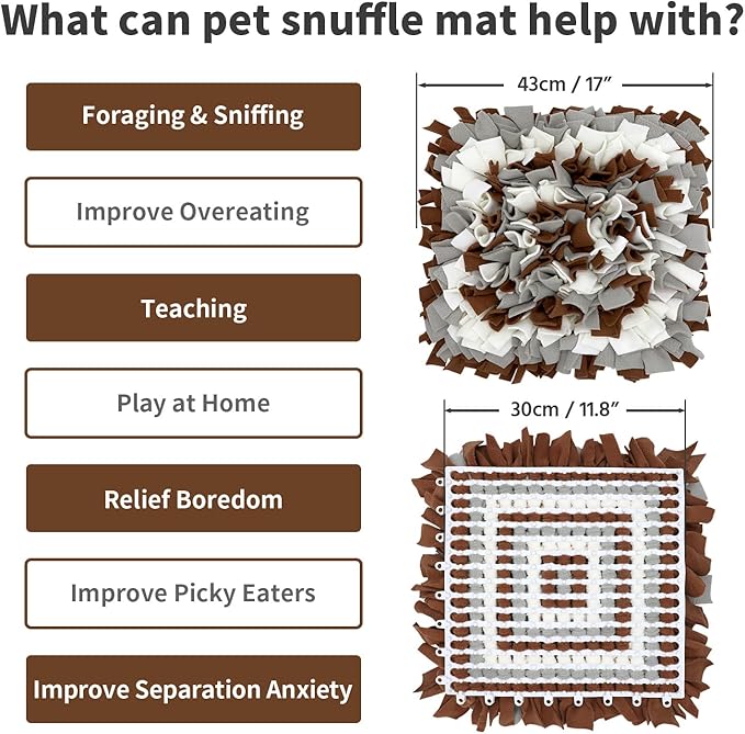 Pet Snuffle Mat for Dogs, Dog Feeding Mat, Nosework Training Mats for Foraging Instinct Interactive Puzzle Toys (Brown&Gray&White)