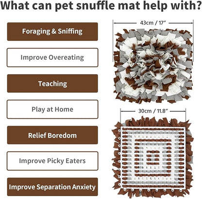 Pet Snuffle Mat for Dogs, Dog Feeding Mat, Nosework Training Mats for Foraging Instinct Interactive Puzzle Toys (Brown&Gray&White)