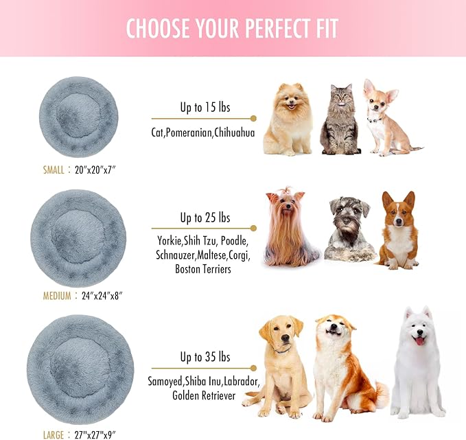 Anti Anxiety Round Fluffy Plush Faux Fur Warm Washable Dog Bed & Cat Bed, Original Bed for Small Medium Large Pets,Used to Relieve Joints and Improve Sleepï¼20"/24"/27''ï¼ (24", Light Grey)