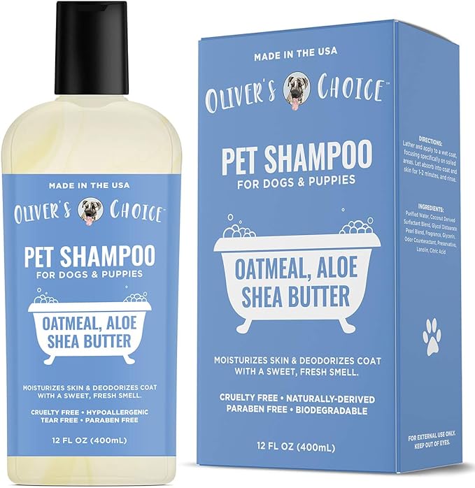 Dog Shampoo with Oatmeal and Aloe. Shea Butter for Smelly Dogs, Puppy Shampoo by Oliver's Choice 14 oz