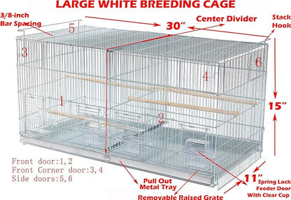 Large Lot-4 Stackable Breeder Bird Flight Parrot Cage Side Breeding Nest Box Door Removable Center Divider with Removable Rolling Stand