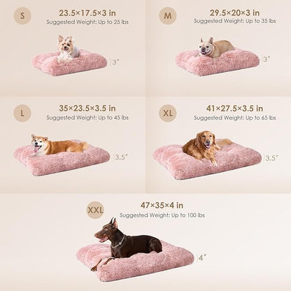 EHEYCIGA Fluffy Dog Crate Bed for Extra Large Dogs, Plush Faux Fur Dog Crate Pad, Calming Anti Anxiety XL Dog Bed for Crate, Washable Soft Warm Dog Crate Mat with Non-Slip Bottom, Pink