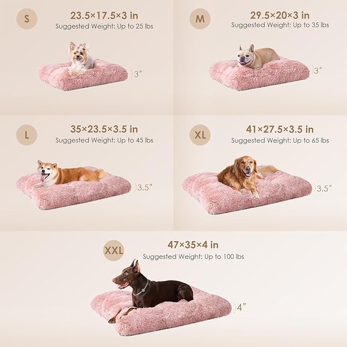 EHEYCIGA Fluffy Dog Crate Bed for Medium Dogs, Plush Faux Fur Dog Crate Pad, Calming Anti Anxiety Medium Dog Bed for Crate, Washable Soft Warm Dog Crate Mat with Non-Slip Bottom, Pink
