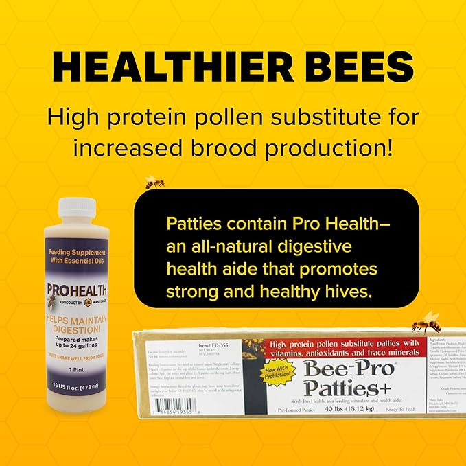 Mann Lake Bee-Pro Patties, Enhanced with Pro Health Digestive Aid, Boosts Brood Production, Protein Pollen Substitute, 40 Lbs