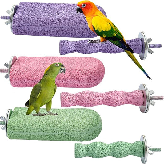 6 Pack Bird Beak Grinding Calcium Stone, Parrot Cage Perch Stand Platform Foot Claws Trimmer, Parrot Teething Stone Toy, Bird Cage Accessories for Parakeet Rabbit Bunny Hamster, Chinchilla (Large)