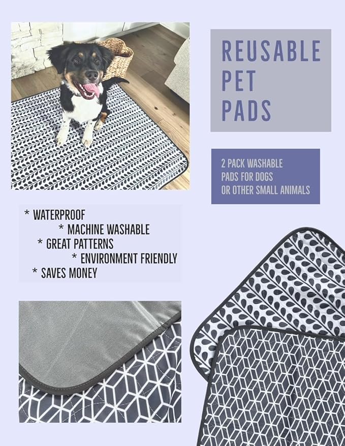 Beau & Co Reusable Waterproof Pads 24x36-Perfect Size for Med/Large Kennel- Dog Puppy Training Pee pad