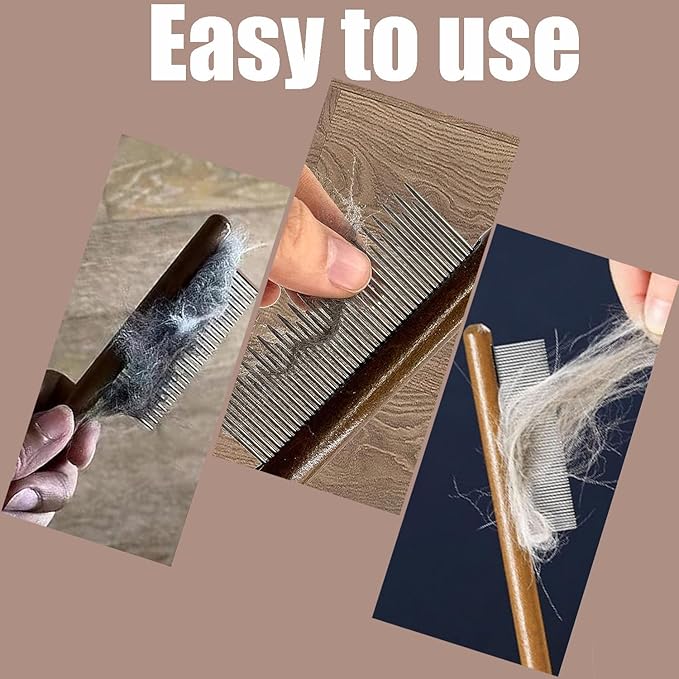 3 Pack Solid Wood Cat Combs, Dog Combs Cat Comb for Removing Tangles and Knots Flea Lice Comb with Rounded Stainless Steel Teeth Pet Comb Grooming Tool for Cats,Dogs and rabbits