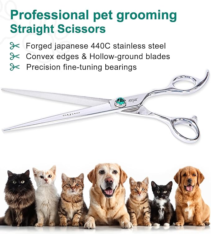 Dog Grooming Straight Scissors 7 inch Professional Pet Shears Made Of Japanese Advanced Stainless Steel Professional Grooming Scissors for Dogs Cats and Other Pets