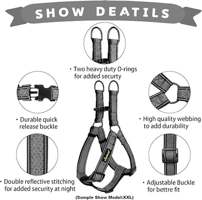 Dog Harness, No Pull, Reflective, Adjustable, XL, Black for Medium/Large Dogs