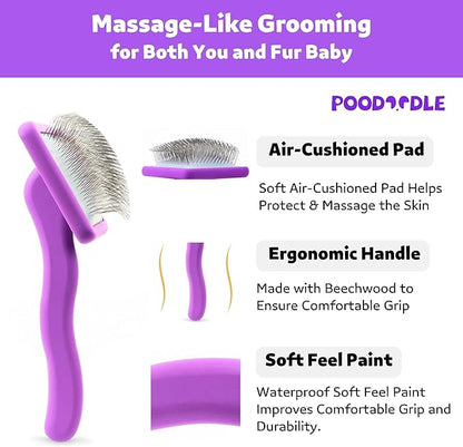 Dog Slicker Brush, Grooming Brush for Poodle, Doodle, Goldendoodle & All Long Haired Dogs, Long Pin Wood Brush Pefect for Dematting & Detangling, Effortless Grooming Pet Hair At Home - Large