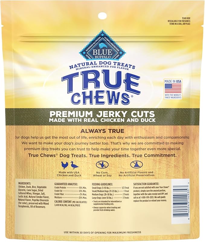 Blue Buffalo True Chews Premium Jerky Cuts Dog Treats, Made in the USA with Natural Ingredients, Chicken & Duck, 22-oz. Bag