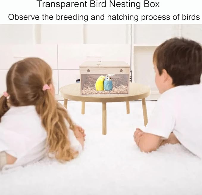 Tfwadmx Parakeet Nesting Box Transparent Bird Nest Box Wood Bird House for Cage Budgie Breeding Boxes for Parrotlets, Lovebirds and Other Small Sized Birds 7.8" x 4.7" x 4.7"