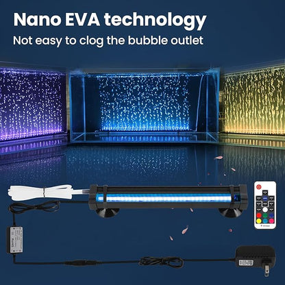 Submersible Bubble Aquarium Light：RGB Aquarium Light with Remote Control Oxygenator for Saltwater Coral Growth - 9 Inch Waterproof Fish Tank Light Designed for Aquarium Breeders