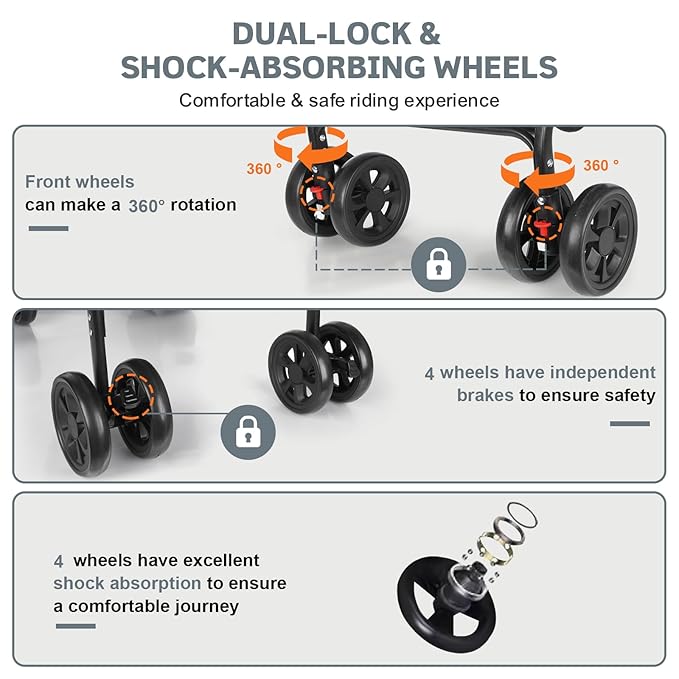 Dog Stroller, 3 in 1 Folding Cat Stroller, 4 Wheels Pet Stroller for Medium/Small Dogs, Puppy Stroller with Detachable Carrier&Storage Basket, Dog Strollers with Sun Shade&Breathable Visible Mesh