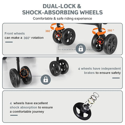 Dog Stroller, 3 in 1 Folding Cat Stroller, 4 Wheels Pet Stroller for Medium/Small Dogs, Puppy Stroller with Detachable Carrier&Storage Basket, Dog Strollers with Sun Shade&Breathable Visible Mesh