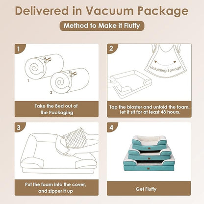 EHEYCIGA Orthopedic Dog Beds for Extra Large Dogs, Waterproof Memory Foam XXL Dog Bed with Sides, Non-Slip Bottom and Egg-Crate Foam Big Dog Couch Bed with Washable Removable Cover, Turquoise Blue