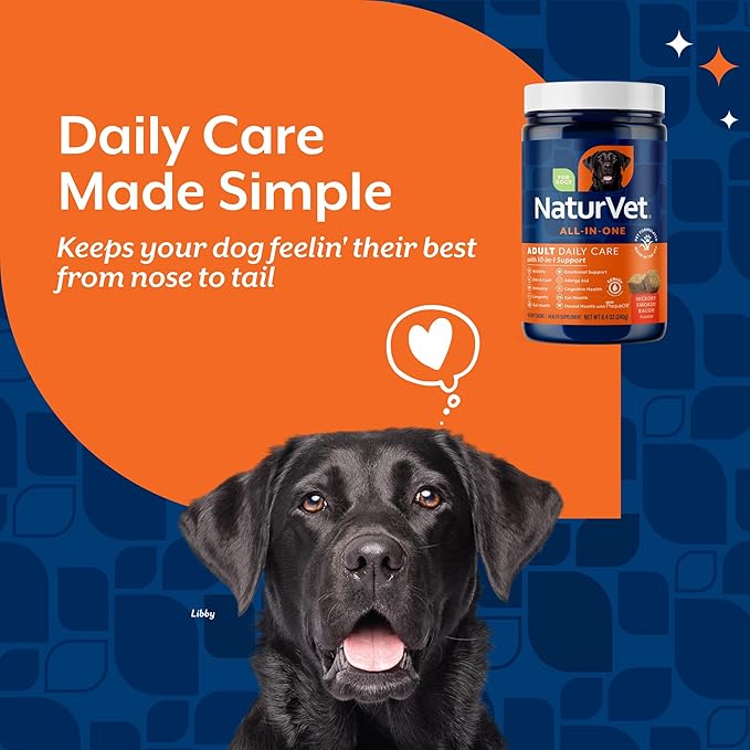 NaturVet All-in-One Adult Dog Daily Care, 10-in-1 Supplement Dog Soft Chews for Mobility, Skin, Digestion, Teeth, Cognition, Eyes, Hickory Smoked Bacon Flavored Pet Supplement for Dogs, 60 Count