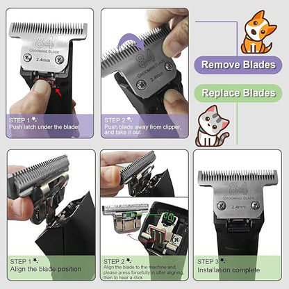 84# Pet Dog Grooming Stainless Steel Blade,Compatible with Ainds,Oster A5,Wahl KM-10 and Other Series Detachable Clippers, Cut Length 3/32-Inch