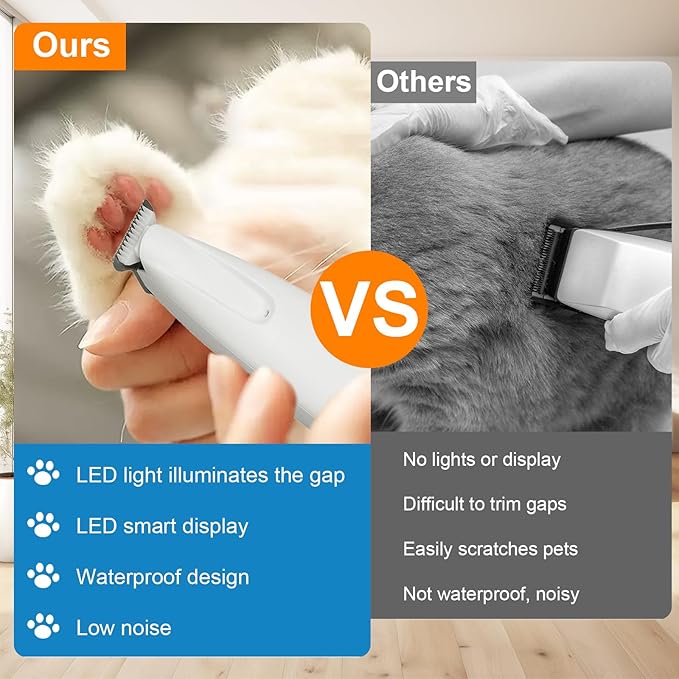 Dog Trimmer, Electric Dog Hair Trimmer with LED Light and LED Display, 18 Mm Widen Blade Pet for Small Dogs Paws Ears Face Rump, Waterproof Rechargeable