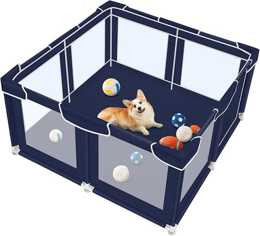Dog Playpen 50 _ 50 inch, Puppy Playpen with Bottom, 32 Inch Height Pet Playpen