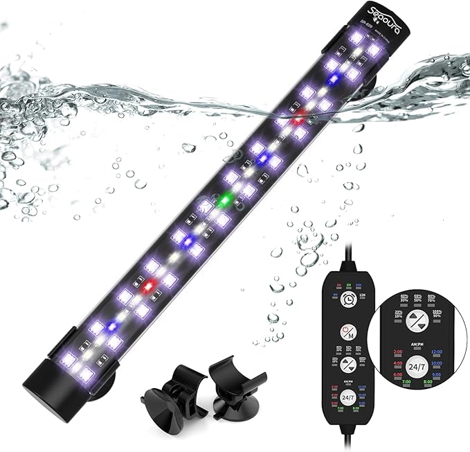 SEAOURA Submersible Aquarium Light for 12 to 23 Inch Fish Tank, 24/7 Cycle Fish Tank Light with Timer, Aquarium Plant Light with Full Spectrum+7 Single Colors, Auto On/Off, Adjustable Brightness