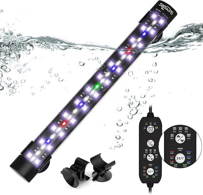 SEAOURA Submersible Aquarium Light for 12 to 23 Inch Fish Tank, 24/7 Cycle Fish Tank Light with Timer, Aquarium Plant Light with Full Spectrum+7 Single Colors, Auto On/Off, Adjustable Brightness