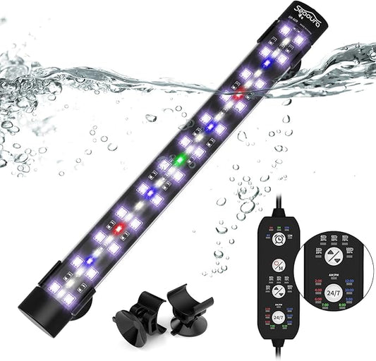 SEAOURA Submersible Aquarium Light for 12 to 23 Inch Fish Tank, 24/7 Cycle Fish Tank Light with Timer, Aquarium Plant Light with Full Spectrum+7 Single Colors, Auto On/Off, Adjustable Brightness