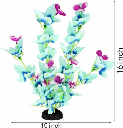 16 Inch Aquarium Fish Tank Plant Betta Fish Tank Decor,2 Pack Silk Aquarium Plants for Aquarium Decoration (White-Blue)