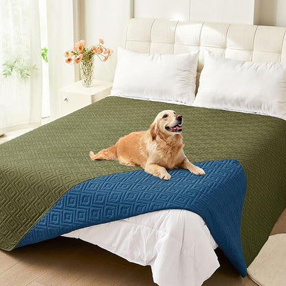 hyha Waterproof Dog Blanket, Soft Pet Bed Blankets, Waterproof Sofa Couch Cover for Dogs Washable, Reversible Pet Couch Covers for Sofa Furniture (82x102 Inch, Green/Navy Blue)