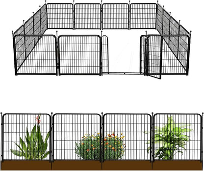 24 in(H) Decorative Garden Fence with Gate,16 Panels Total 31.4 Ft(L) Heavy Duty Iron Animal Barrier Fence for Yard,Suitable for Indoor Pet Or Outdoor Dog Fencing, Garden Border Fence