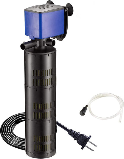 475 GPH Internal Filter Submersible Pump - 3 in 1 Aquarium Fish Tank Pump with Oxygenation, Filtration & Water Cycling, 5 ft max lift, 25W