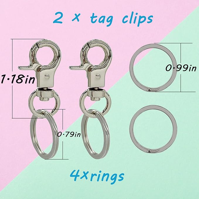 Dog Tag Clips 2 Pack Easy Change for Pet ID Tag Quick Clips Small Medium Large Dogs and Cats Collars|Silver|