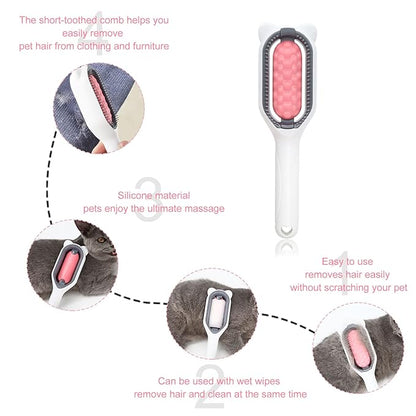 WishLotus Pet Cleaning Hair Removal Comb, 4 in 1 Universal Cat Brush Multifunctional Portable Stylish Durable Pet Comb Brush, Bristle Tool for Cleaning Cat and Dog Hair and Grooming (Pink)