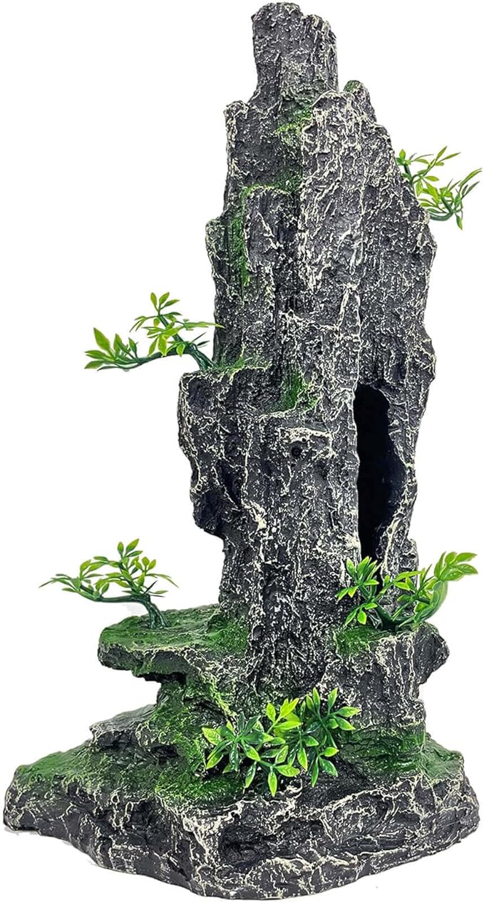 Aquarium Mountain View Stone Ornament Tree Rock Cave Aquarium Decorations Large and Tall Extra Large Aquarium Decorations for Fish Tank Decorations for Fish Tank - 14 Inches High
