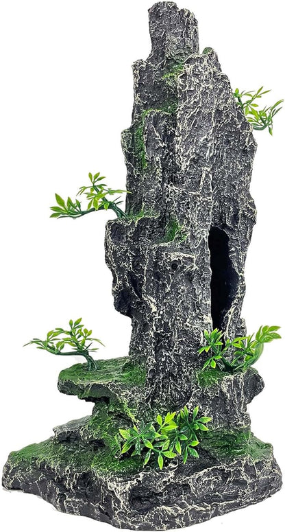 Aquarium Mountain View Stone Ornament Tree Rock Cave Aquarium Decorations Large and Tall Extra Large Aquarium Decorations for Fish Tank Decorations for Fish Tank - 14 Inches High