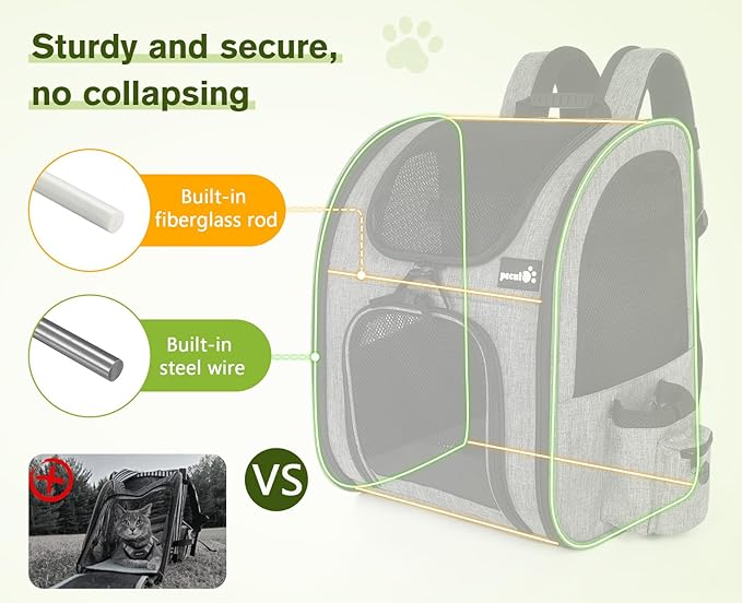 Pecute Cat Backpack, Adult Cat Backpackswith Breathable Mesh, Collapsible Small Dog Backpack, Pet Backpack with Multi-Pockets, Great for Travel Hiking Camping (Gray)