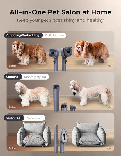 Dog Grooming Kit, FurEase Dog Grooming Vacuum with Dog Clippers for Grooming, 13000Pa Powerful Dog Vacuum for Shedding Grooming with 5 Pet Grooming Tools (Iron Gray, 2.5 Liter Canister)