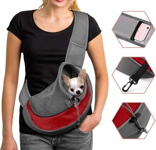 Dog Pet Sling Carrier Puppy Cat Sling Mesh Carrying Bag Adjustable Strap Breathble Small Dog Cat Satchel Carrier Hand Free Safe Front Backpack Soft Foldable Pet Purse Pouch Travel Outdoor
