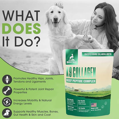 K9 Collagen PEPTIDE Complex W/BIOTIN - Hip & Joint Supplement for Dogs- Supports Healthy Joints, Skin & Coat  Helps in Recovery & Repair 3+ Months Supply - Over 114 Servings!