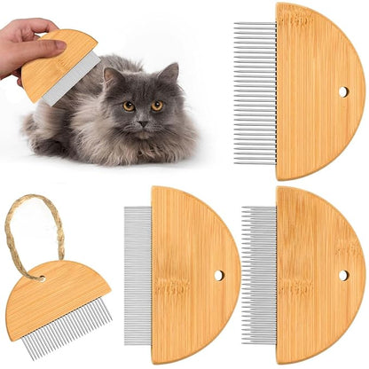 Flea Comb for Cats 3 Pcs, Wooden Cat Comb Pet Comb with Rounded-Tip Teeth Tangles and Loose Fur, Grooming Comb Tool for Cats,Dogs and Rabbits Tangled Hair